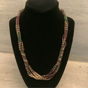 Unique Hand Beaded Purple Gold Green Mini Bead Choker Necklace 20”-21” New
